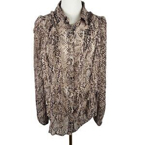 Chico's Shirt Size 1 Medium Snakeskin Animal Print Fringe Front Button Down